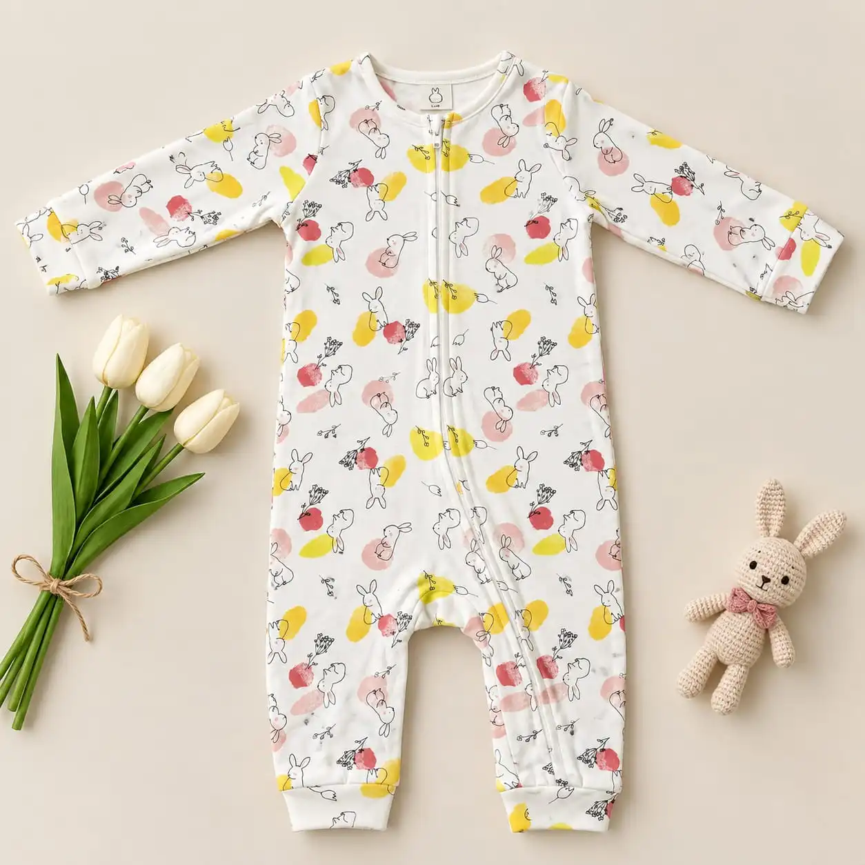 Mothercare -  Cute Bunny & Flower Print Baby Romper